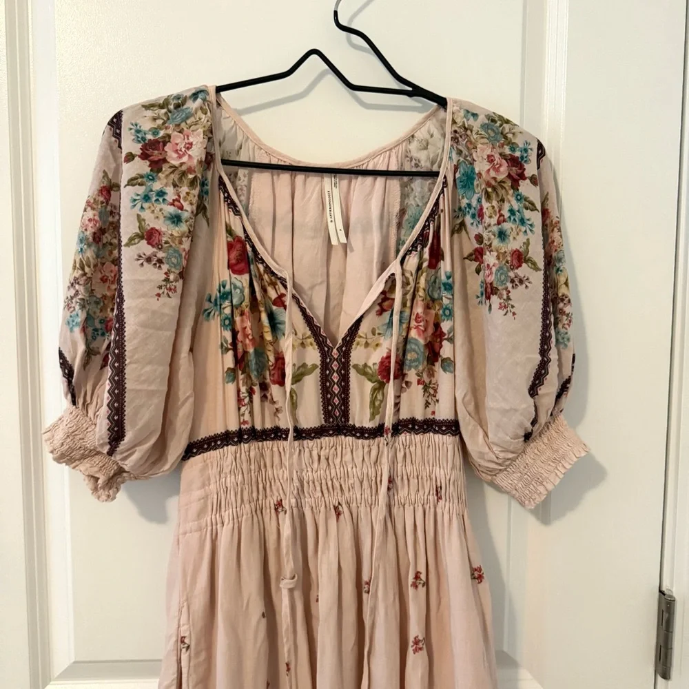 Anthropologie Somerset Puff sleeve blush pink maxi dress size S - Picture 3 of 11